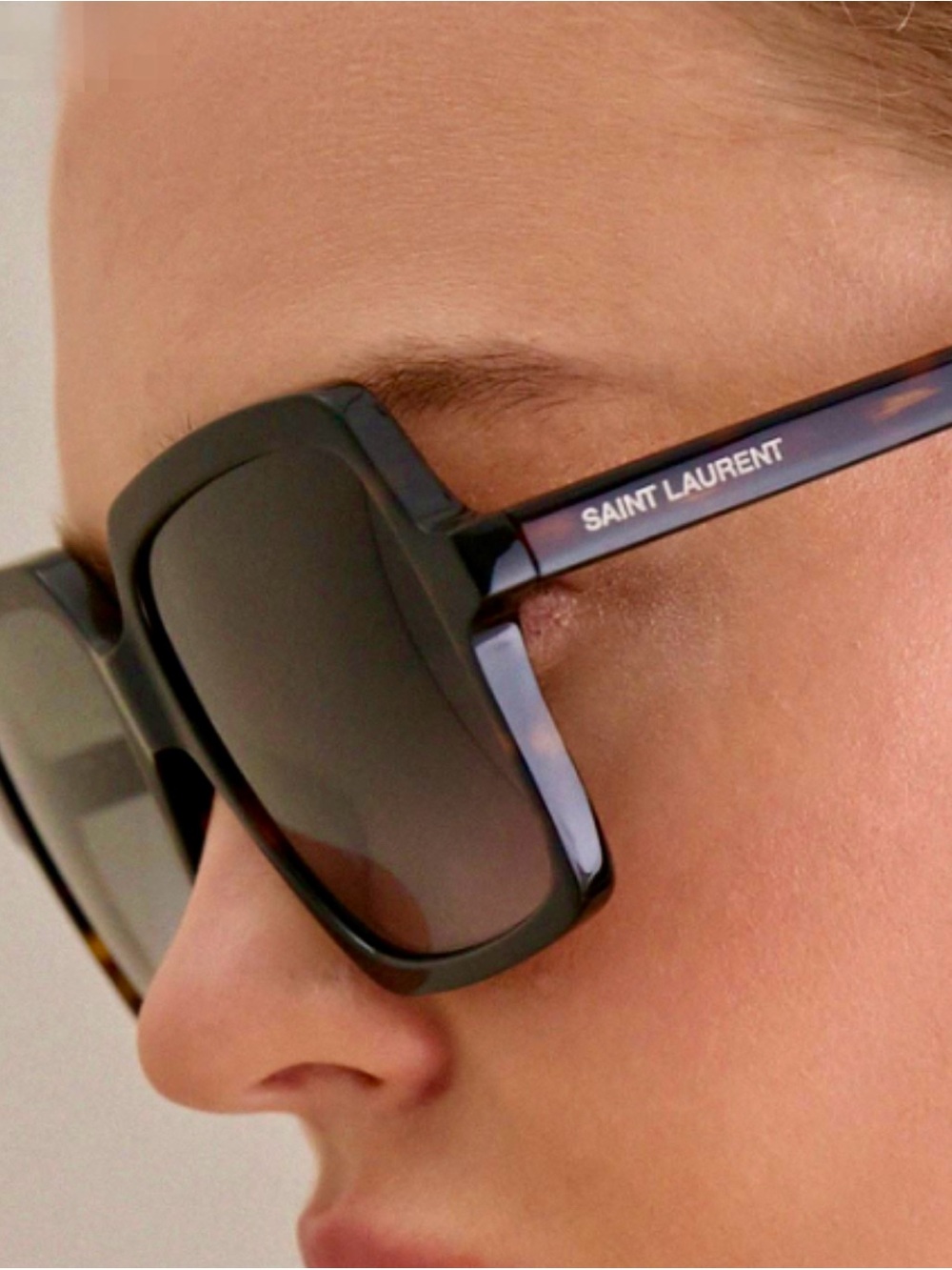 Saint Laurent Brown Square Sunglasses with Tortoiseshell Temples